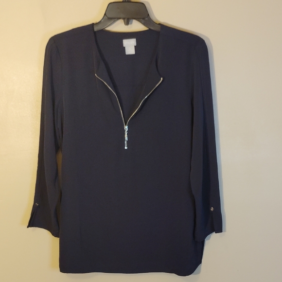 Chico's Tops - Chico's Blue 3/4 Sleeve Mandarin Collar Blouse